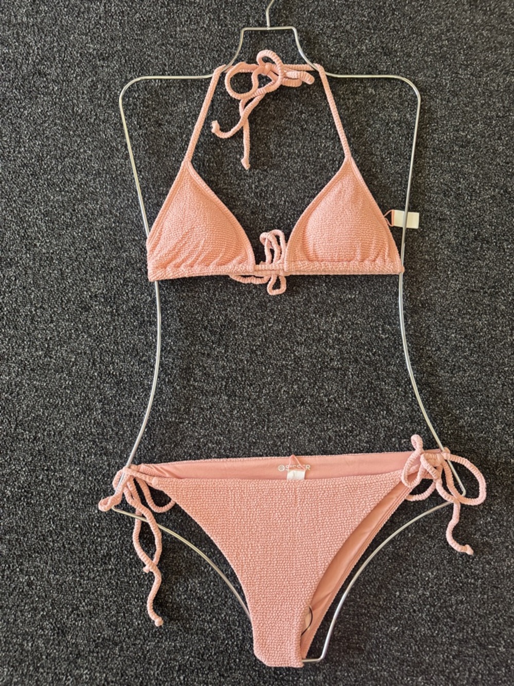 Textured Pink Triangle Bikini Set - Women's Tie-Side Swimwear